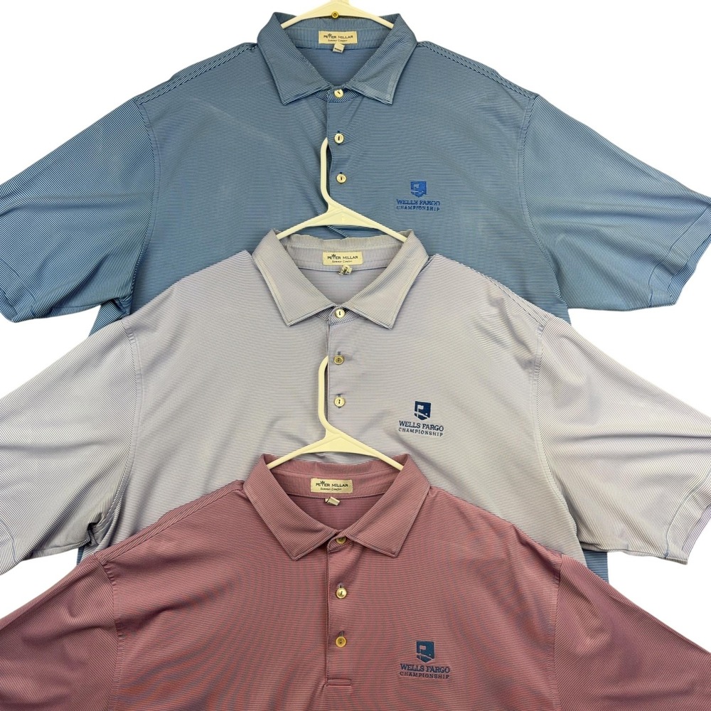 Peter Millar Summer Comfort Polo Shirt Mens XL Striped Wells Fargo Lot 3 Golf